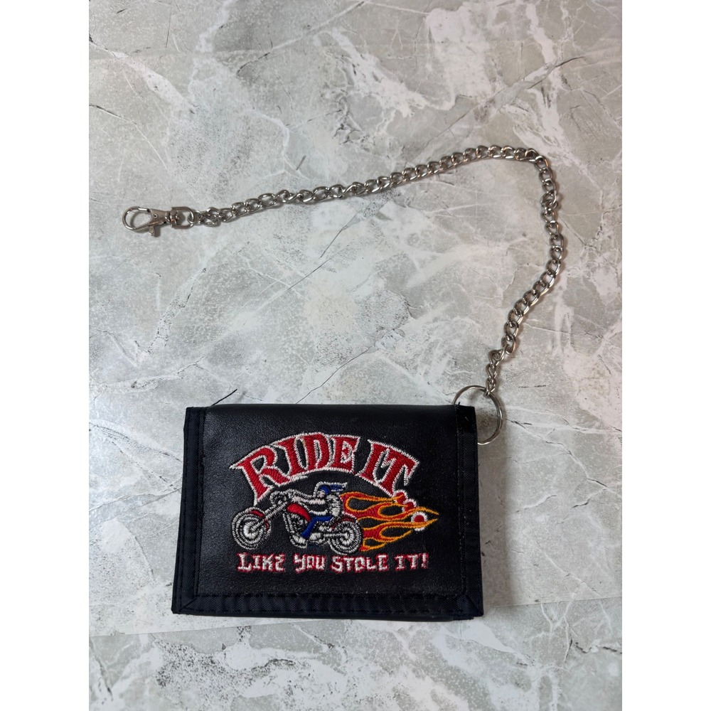 Ride It Like You Stole It Biker Wallet Black Nylon Trifold with‎ 15 Inch Chain